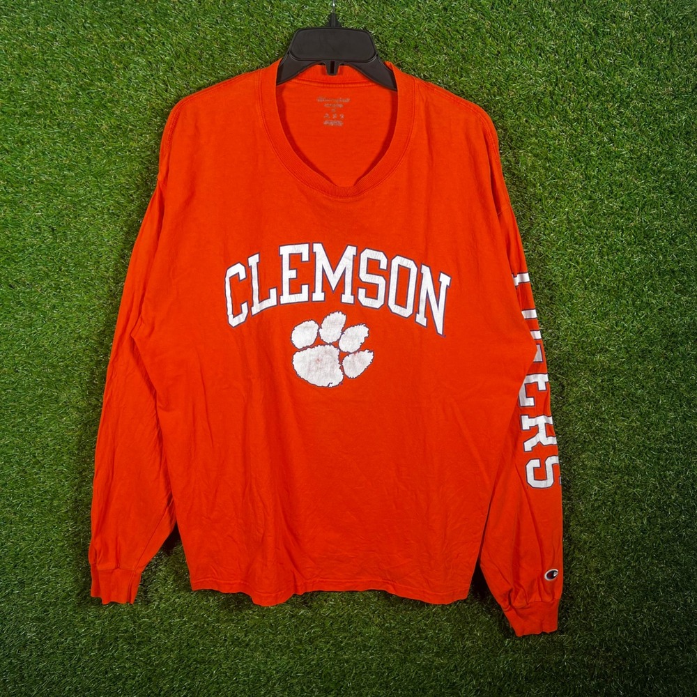 Champion Clemson Tigers Long‎ Sleeve Shirt Mens XL Orange NCAA Football 1751